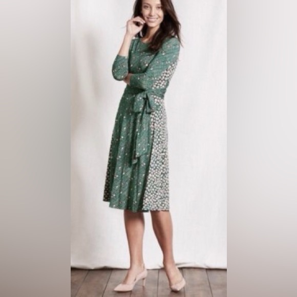 Boden Anna Jersey Floral polka dot Belted Midi Dress Green Women's Size 16 Long - Picture 4 of 16